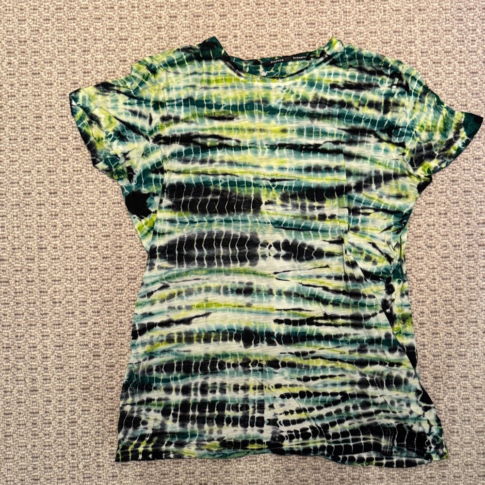 Proenza Schouler Tie-Dye Short Sleeve thin cotton Top - Green/black/white
